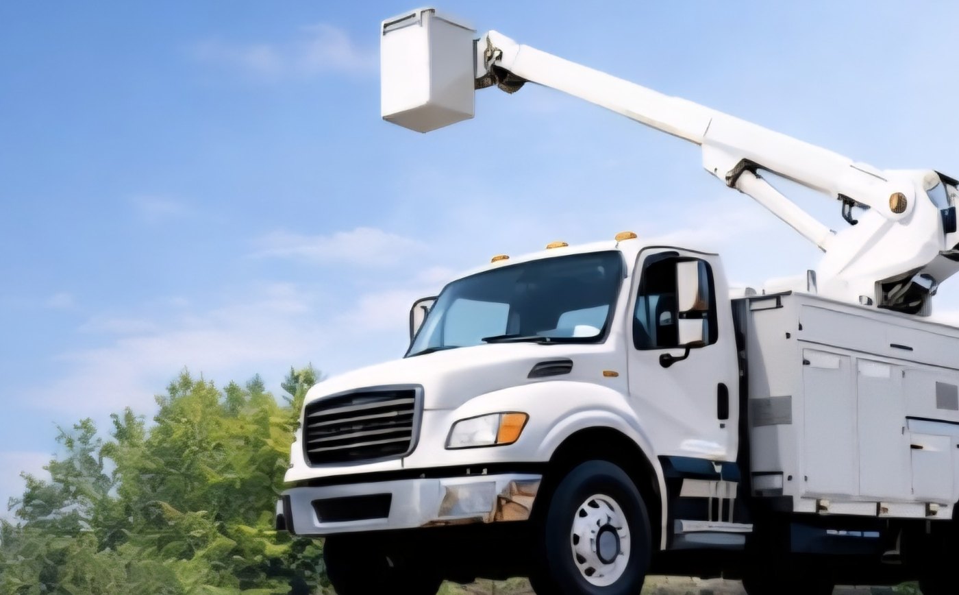 Bucket truck near trees